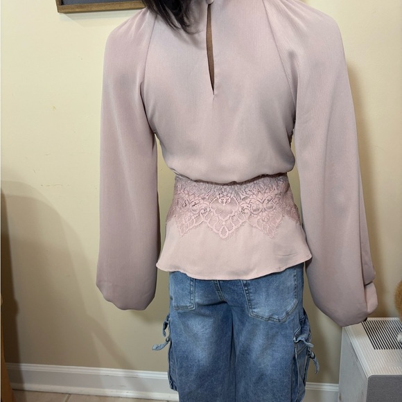 Lulu's Dusty Pink Lace Wrap Blouse - Picture 6 of 8